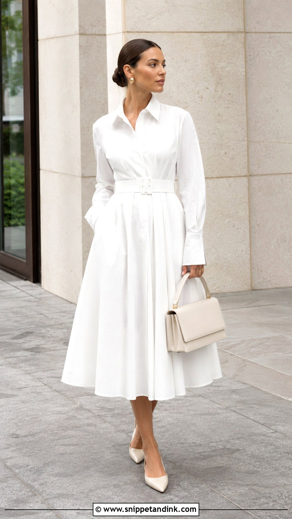 White Shirt Bridal Dress With Slingback Flats - Snippet and Ink - 20 Casual Bridal Dress Ideas