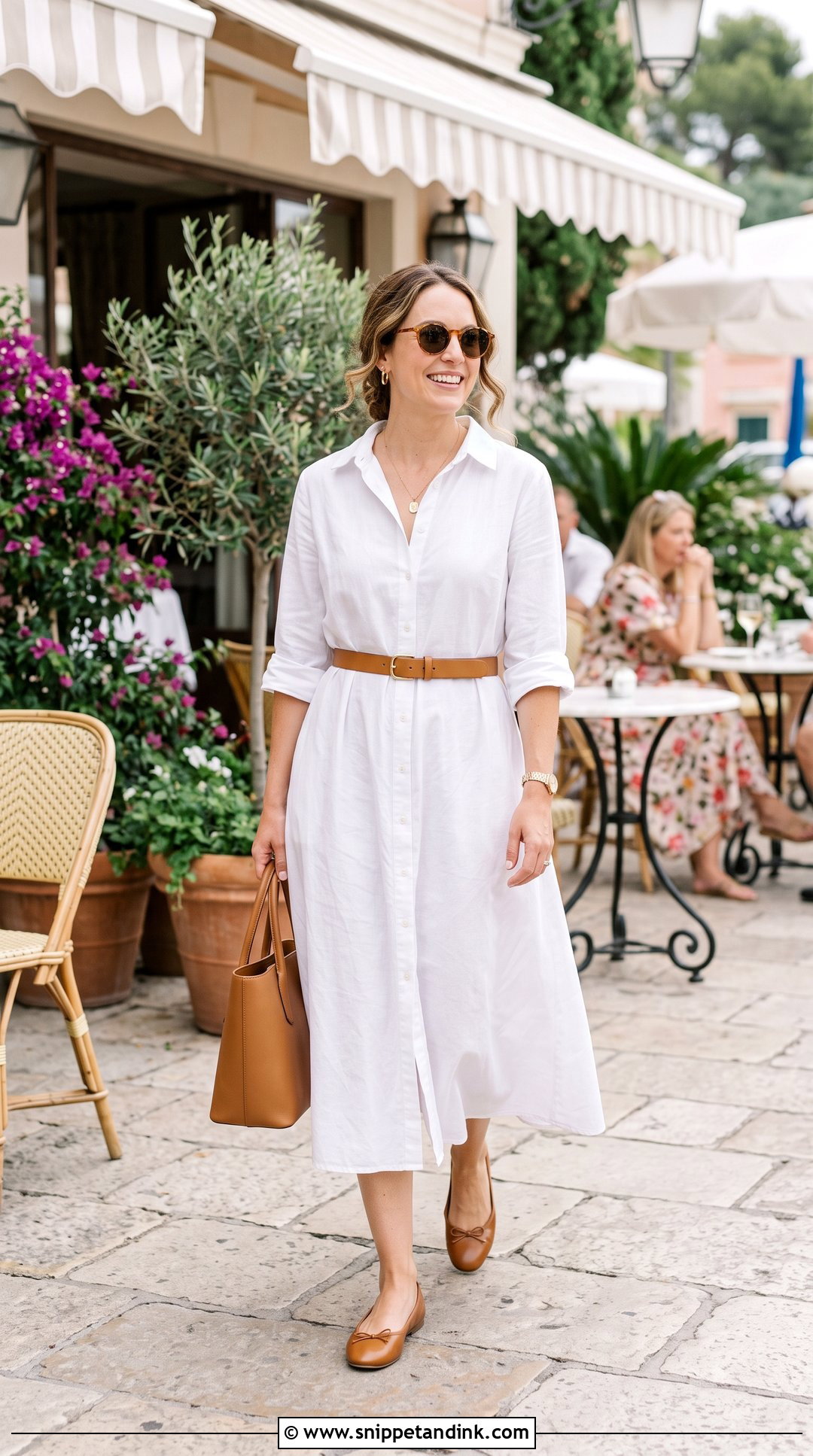 White Shirt Dress Farewell Brunch Outfit - Snippet and Ink - 20 Bridal Event Outfit Ideas