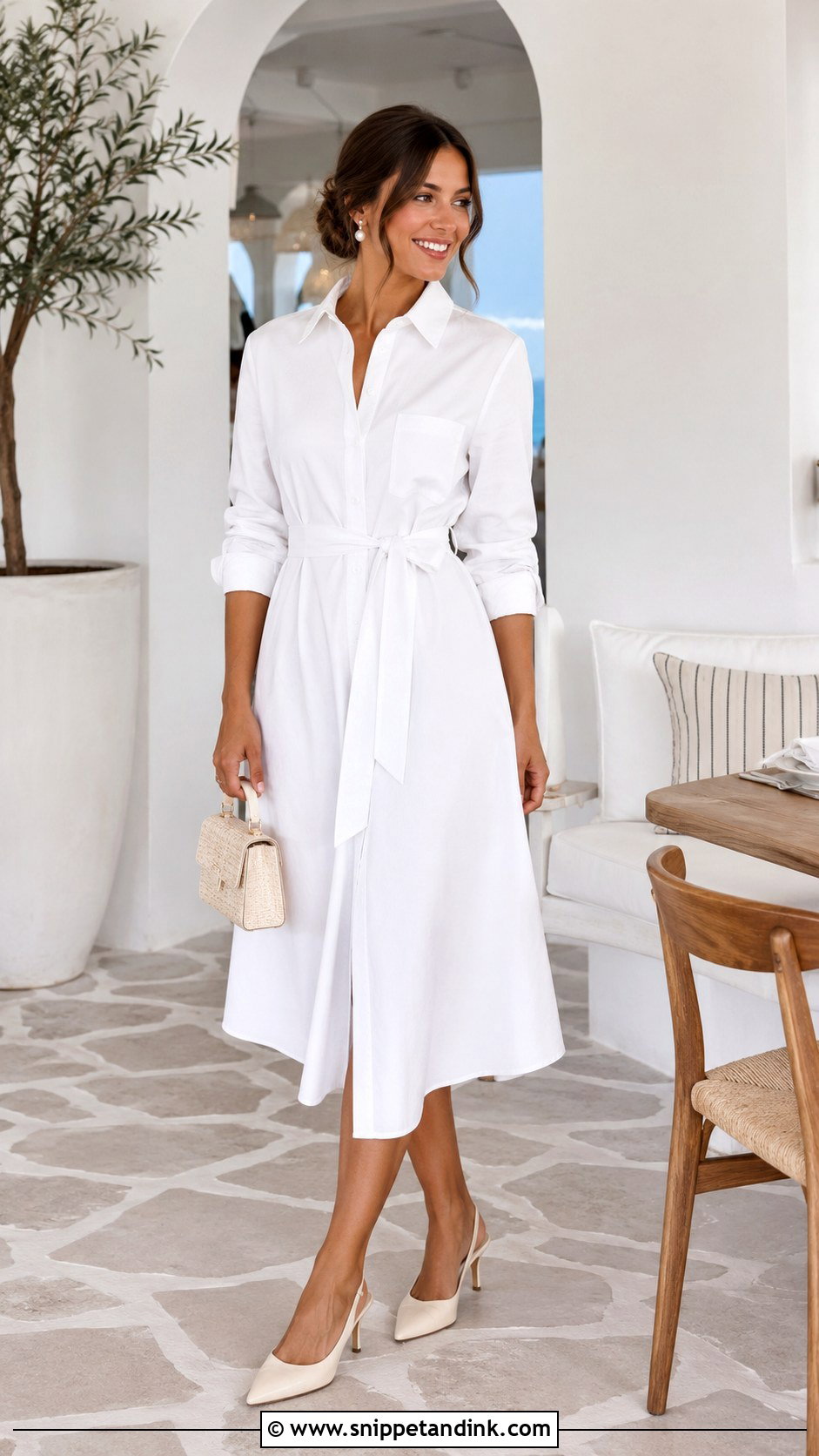 White Shirt Dress Outfit - Snippet and Ink - 25 Rehearsal Dinner Outfit for Bride Ideas