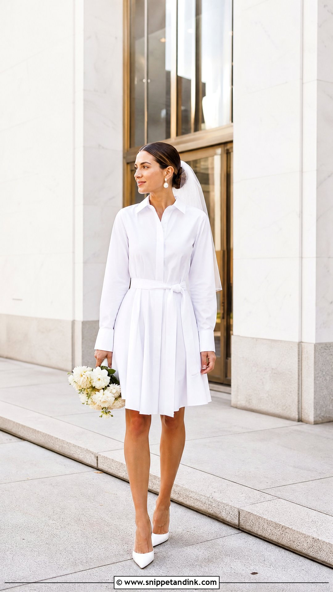 White Shirt Dress Wedding Look - Snippet and Ink - 25 Short White Wedding Dress Ideas