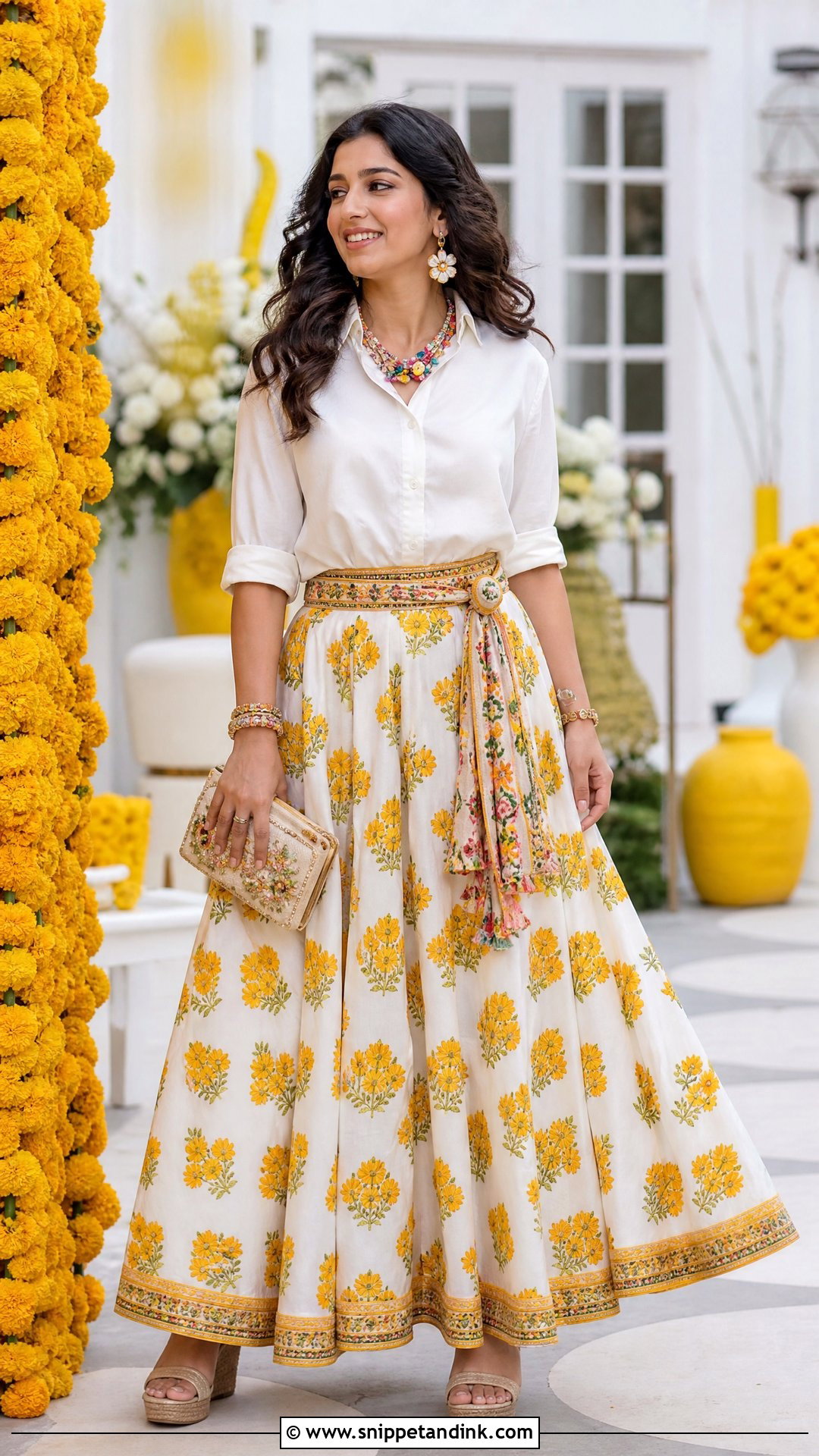 White Shirt Lehenga Haldi Outfit - Snippet and Ink - 20 Haldi Indowestern Outfit Ideas
