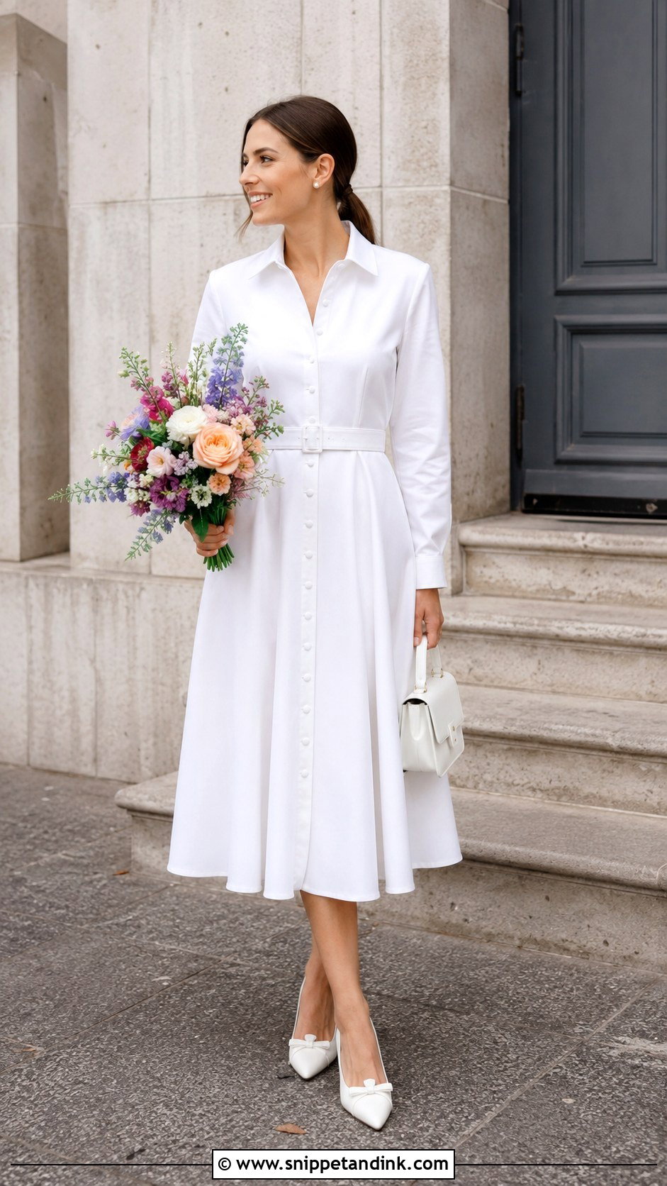 White Shirt Midi Wedding Dress - Snippet and Ink - 20 Justice of the Peace Wedding Dress Ideas