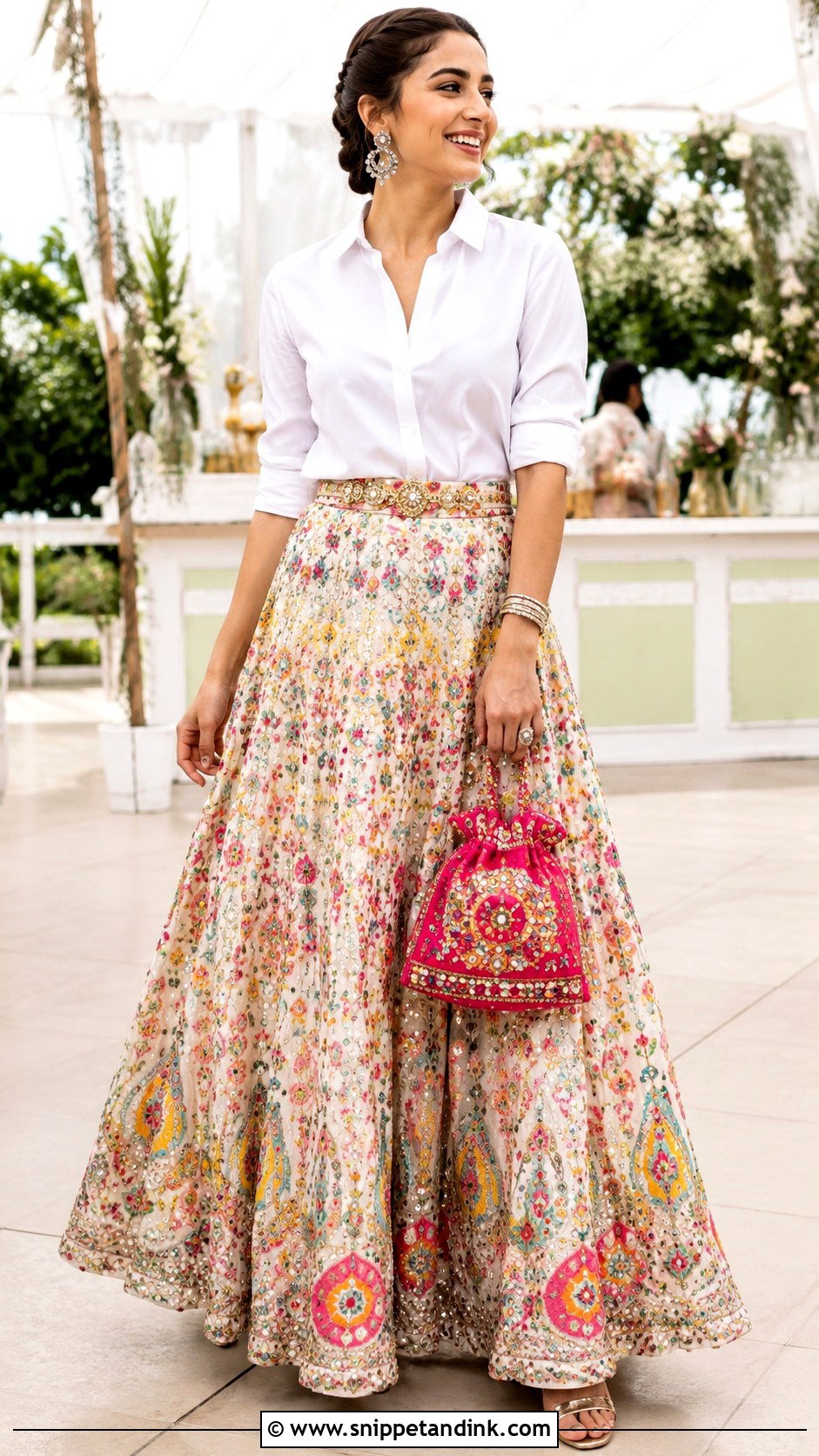 White Shirt With Embroidered Lehenga - Snippet and Ink - 20 Latest Indo Western Wedding Outfits