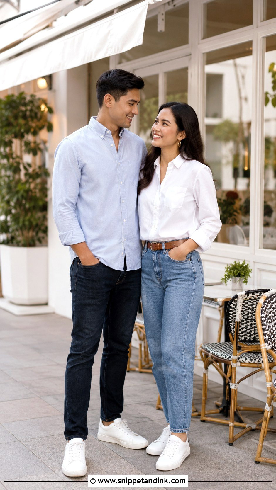 White Shirt and Jeans Casual Prenup Outfit - Snippet and Ink - 20 Prenup Ideas Outfits