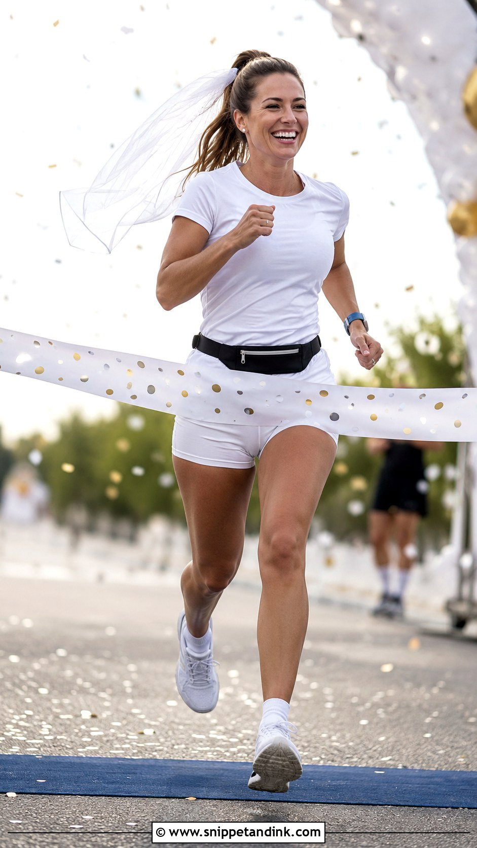 White Shorts And Veil Bride Running Outfit - Snippet and Ink - 20 Bride Running Ideas