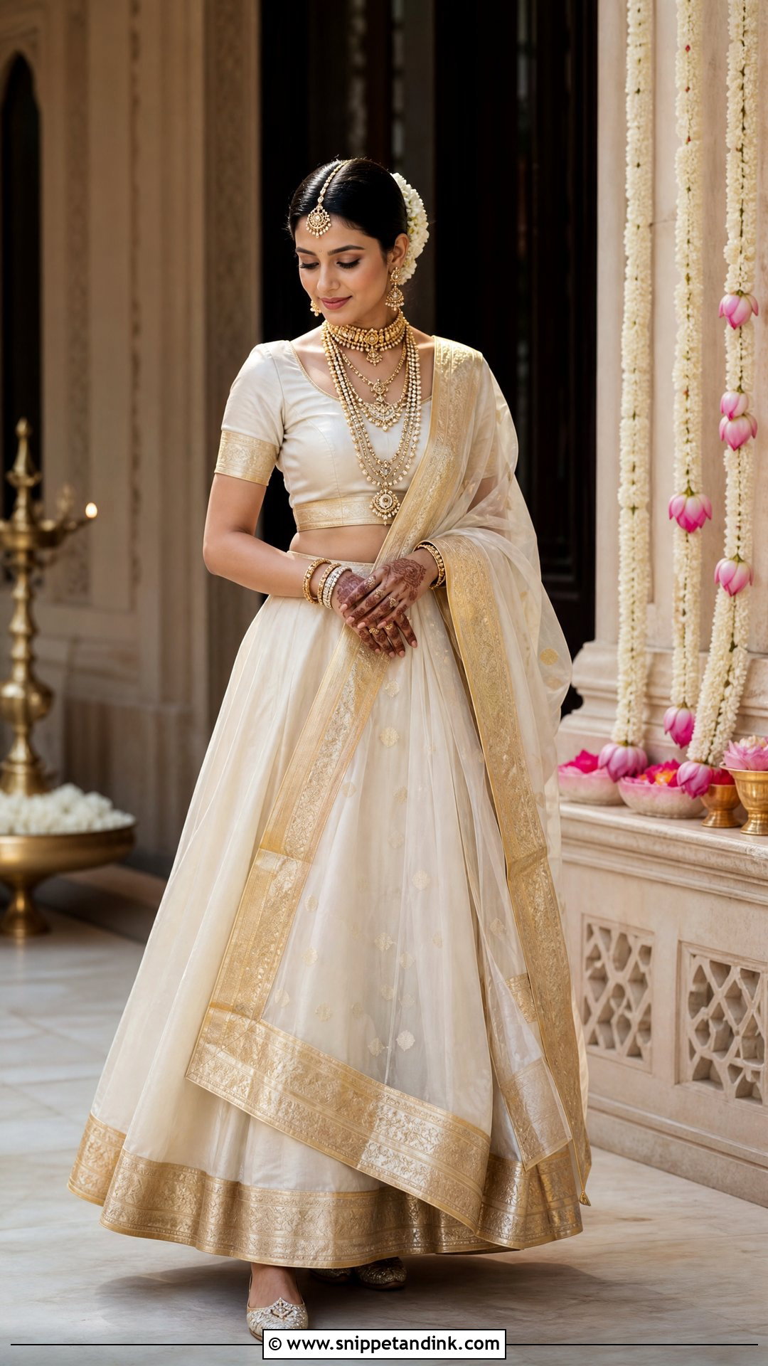 White Silk Bridal Lehenga With Zari Border - Snippet and Ink - 20 White Lehanga Design Bride Ideas