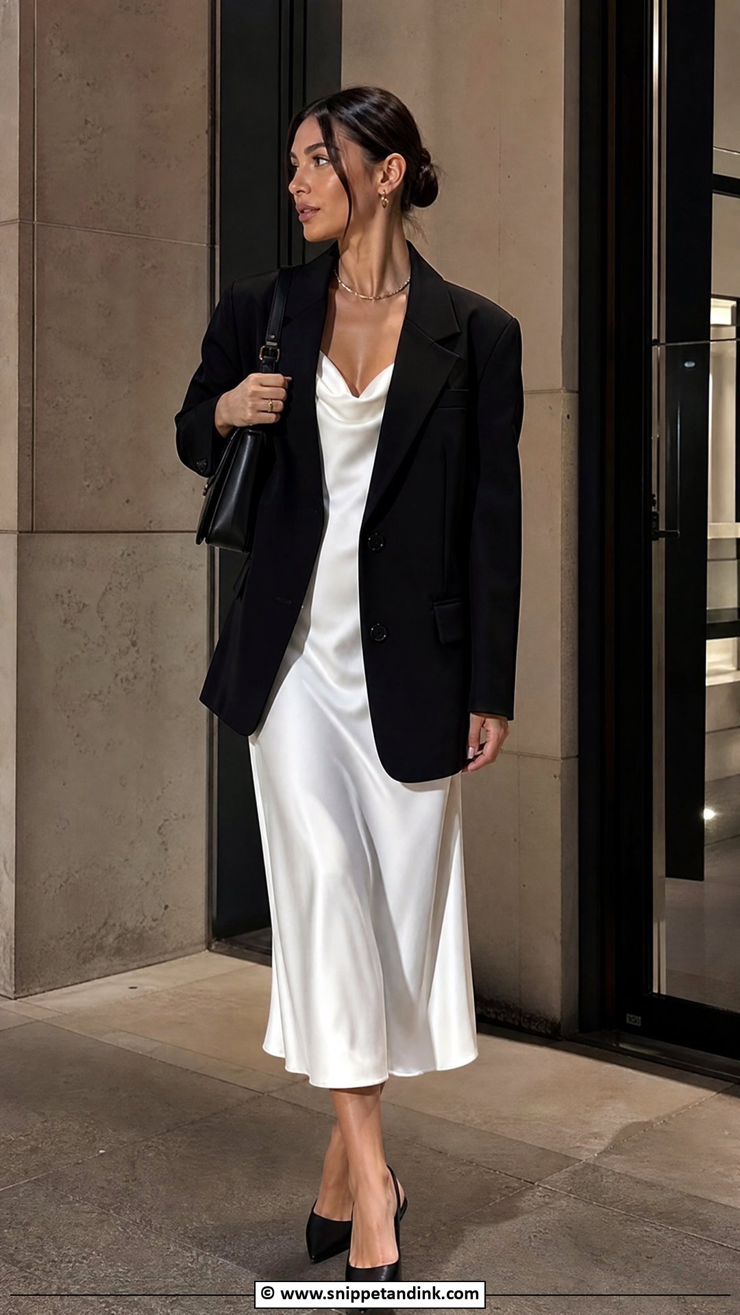 White Silk Dress With Black Blazer - Snippet and Ink - 30 White Silk Dress Ideas