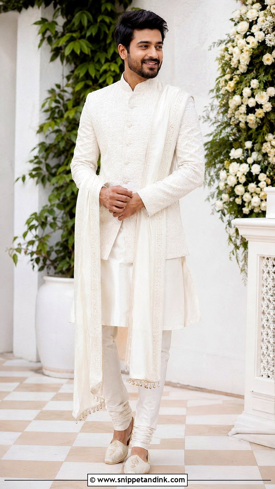 White Silk Kurta Sherwani Outfit - Snippet and Ink - 25 Ranbir Kapoor Wedding Outfit Ideas