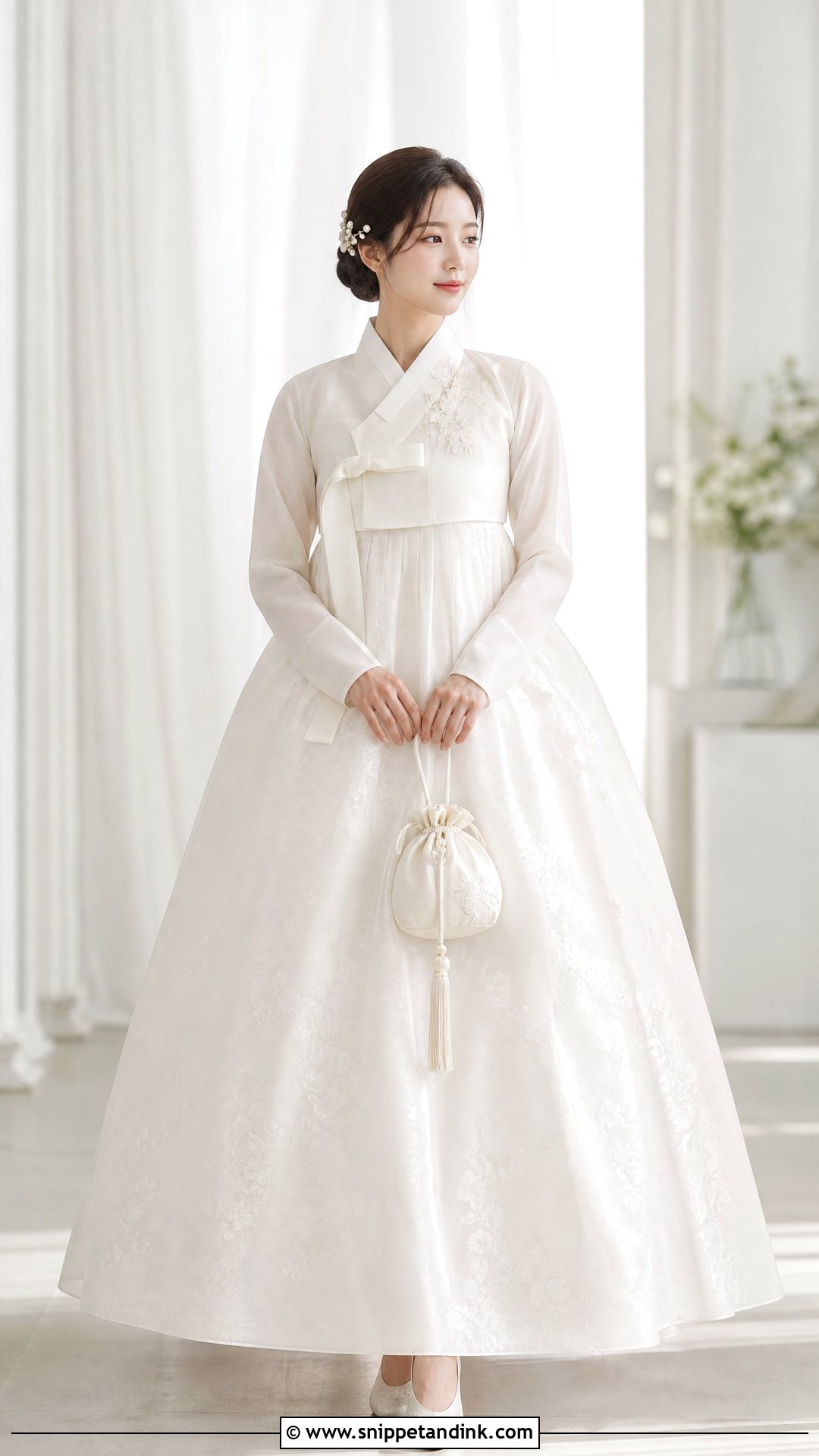 White Silk Modern Hanbok Wedding Dress - Snippet and Ink - 25 Elegant Korean Wedding Dress Ideas