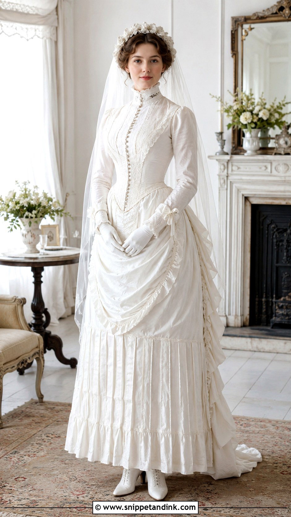 White Silk Muslin 1880s Wedding Dress - Snippet and Ink - 20 1880s Wedding Dress Ideas