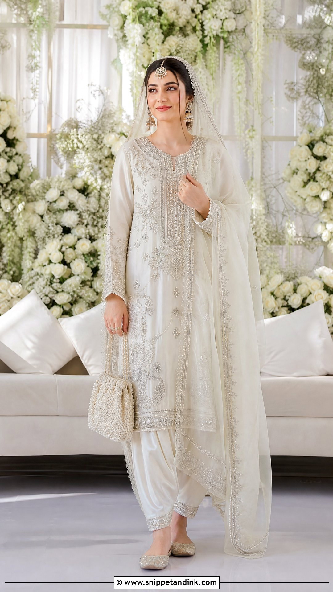 White Silk Nikah Shalwar Kameez - Snippet and Ink - 20 Pakistani Silk Wedding Dress Ideas