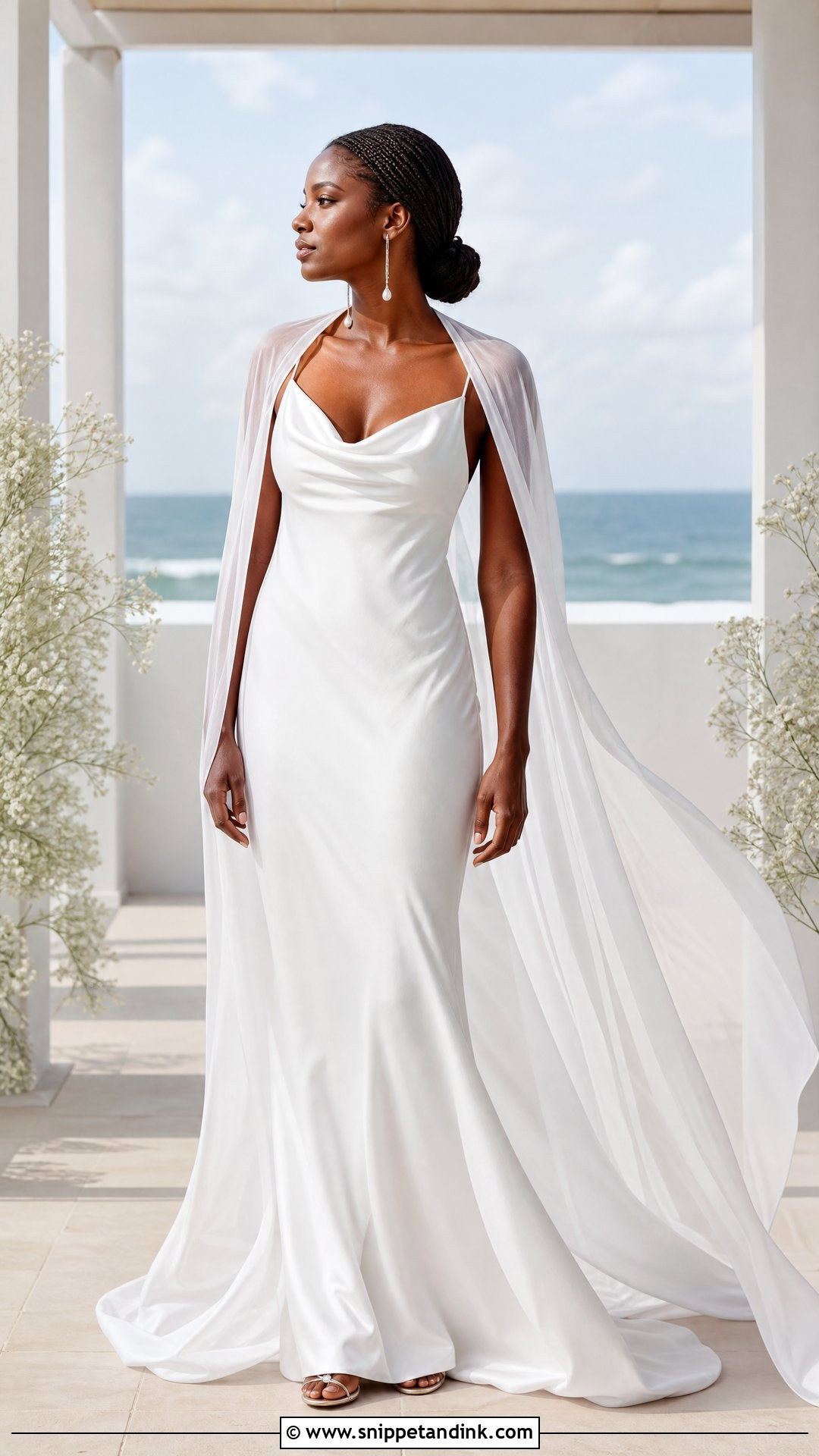 White Silk Slip Wedding Dress With Sheer Cape - Snippet and Ink - 20 White Wedding Dresses Black Women