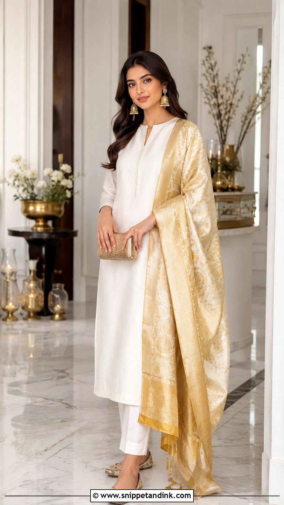 White Simple Suit With Banarasi Dupatta - Snippet and Ink - 30 Simple Suit with Heavy Dupatta Ideas