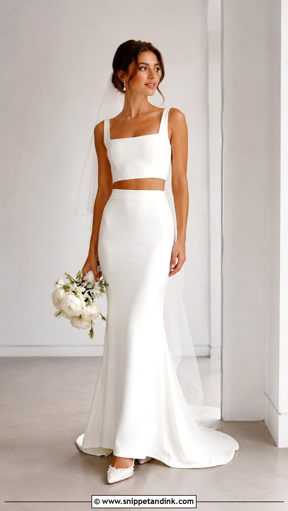 White Skirt And Bridal Crop Top Wedding Outfit - Snippet and Ink - 25 Wedding Skirt and Top Ideas
