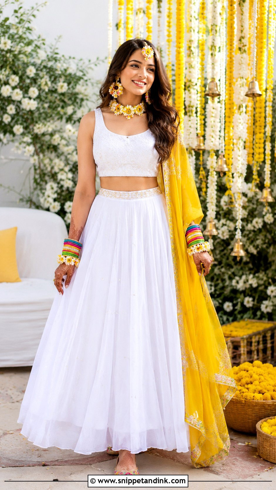 White Skirt And Crop Top For Haldi - Snippet and Ink - 25 Skirt and Crop Top Indian Weddings Ideas