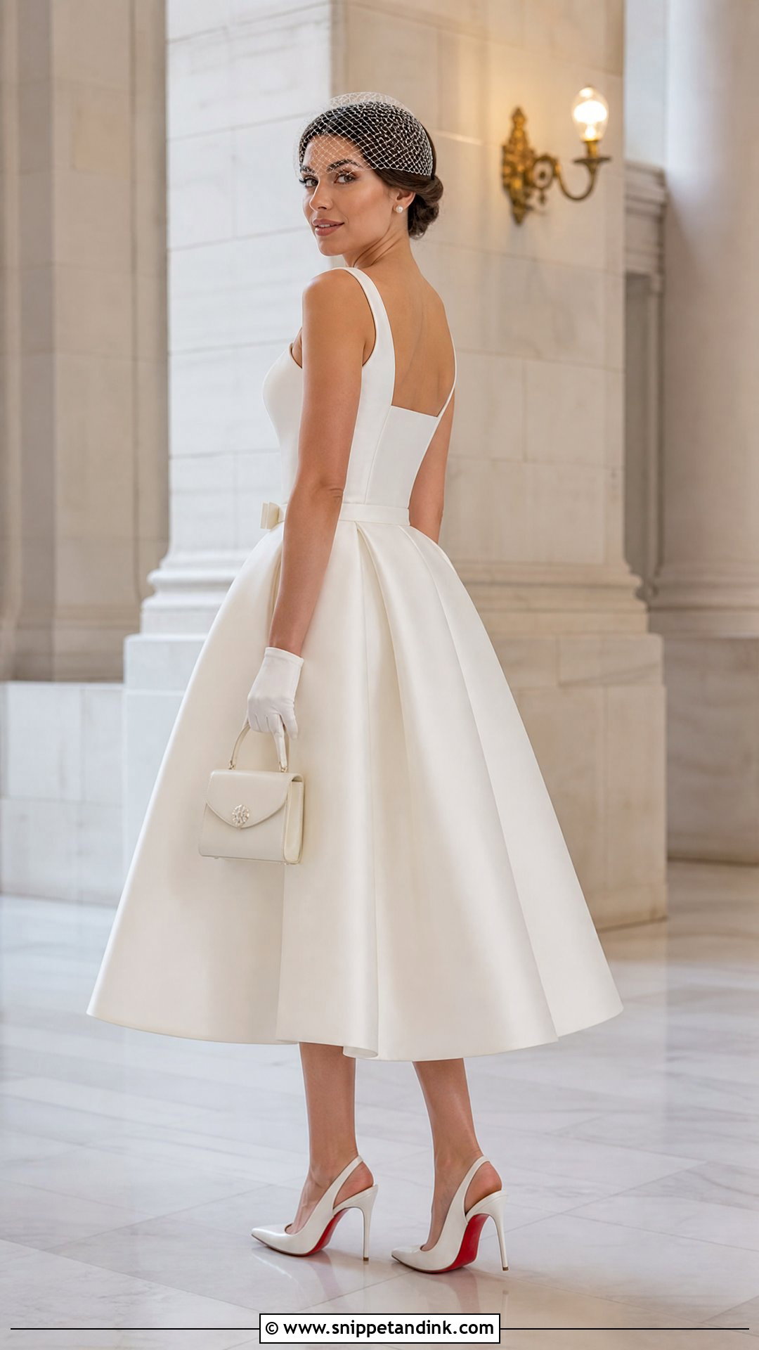 White Slingback Louboutins With A Tea Length Dress - Snippet and Ink - 20 Wedding Louboutins Ideas