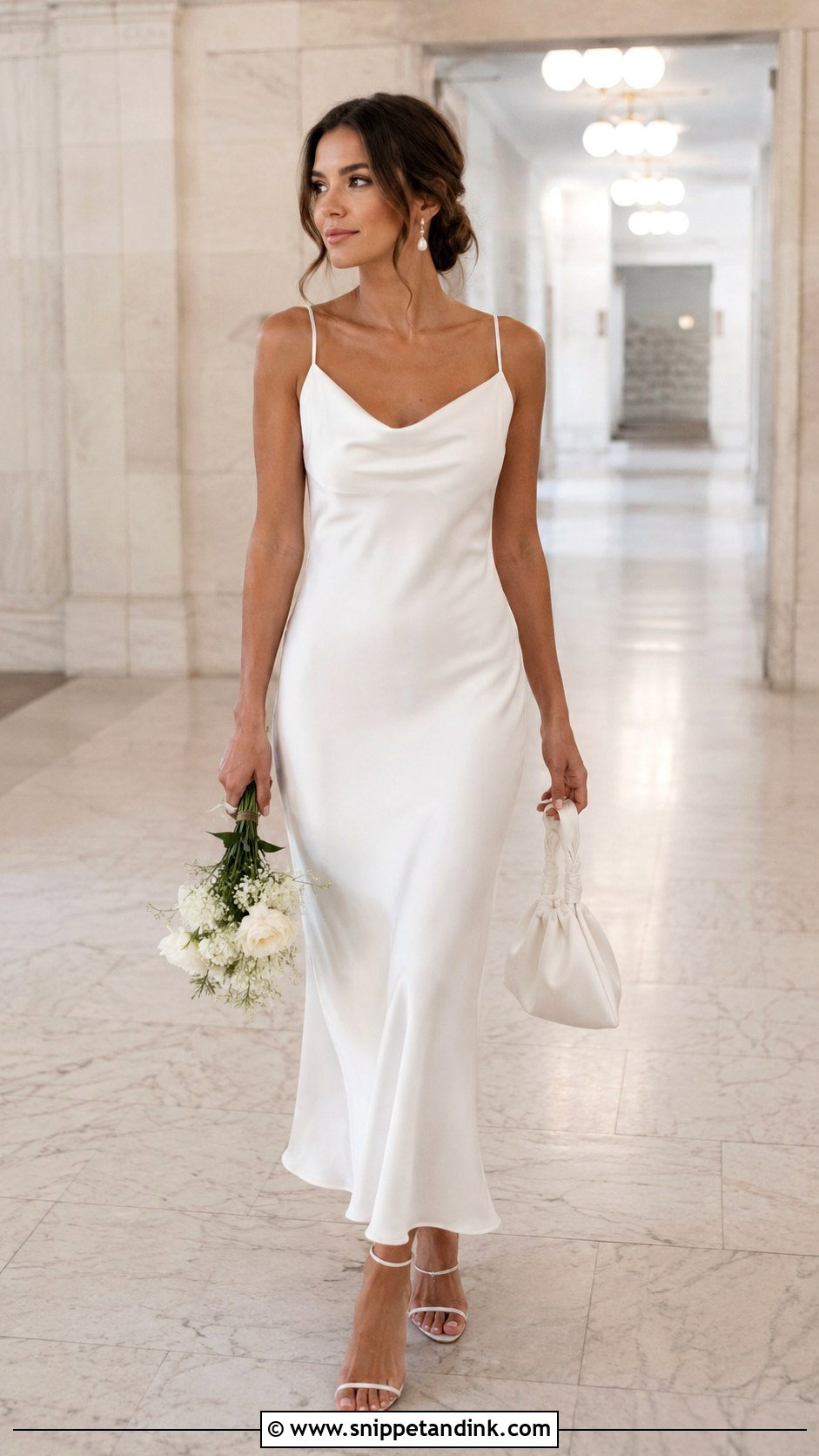 White Slip Dress Courthouse Wedding Outfit - Snippet and Ink - 30 Simple Courthouse Wedding Dress Ideas
