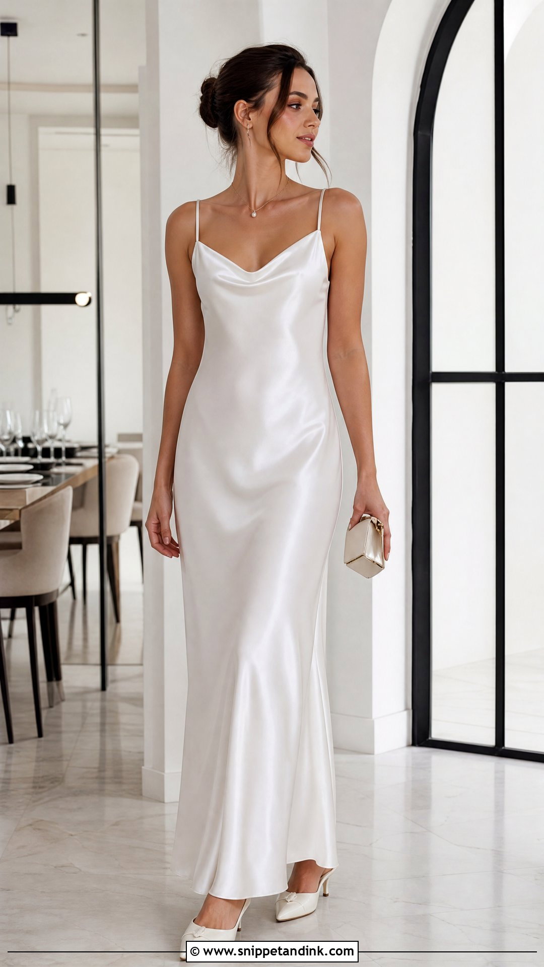 White Slip Maxi Rehearsal Dress With Kitten Heels - Snippet and Ink - 20 Rehearsal Dress Ideas
