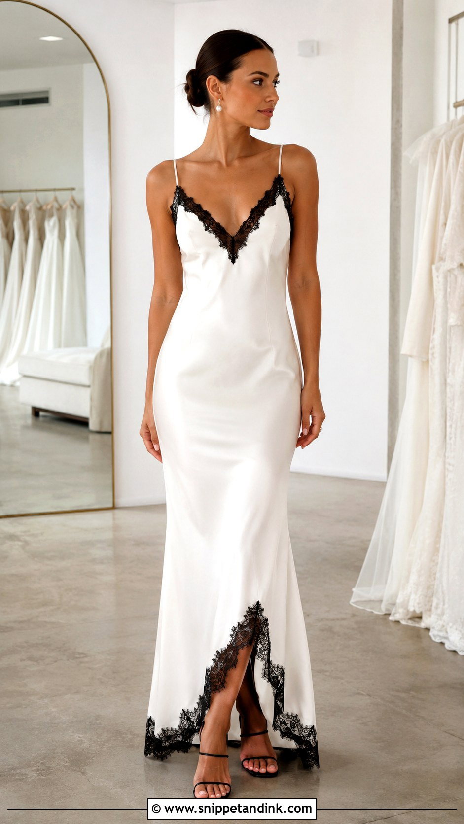 White Slip Wedding Dress With Black Lace Trim - Snippet and Ink - 25 White Wedding Dress with Black Lace Ideas
