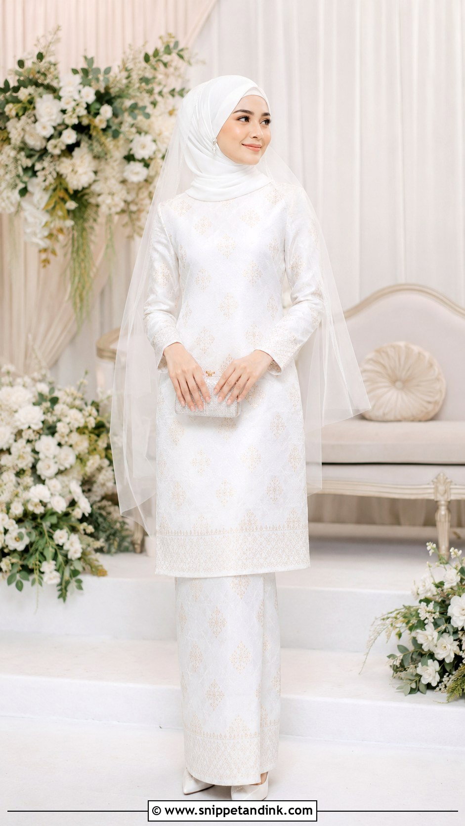 White Songket Baju Kurung Wedding Dress - Snippet and Ink - 25 Malay Songket Wedding Dress Ideas