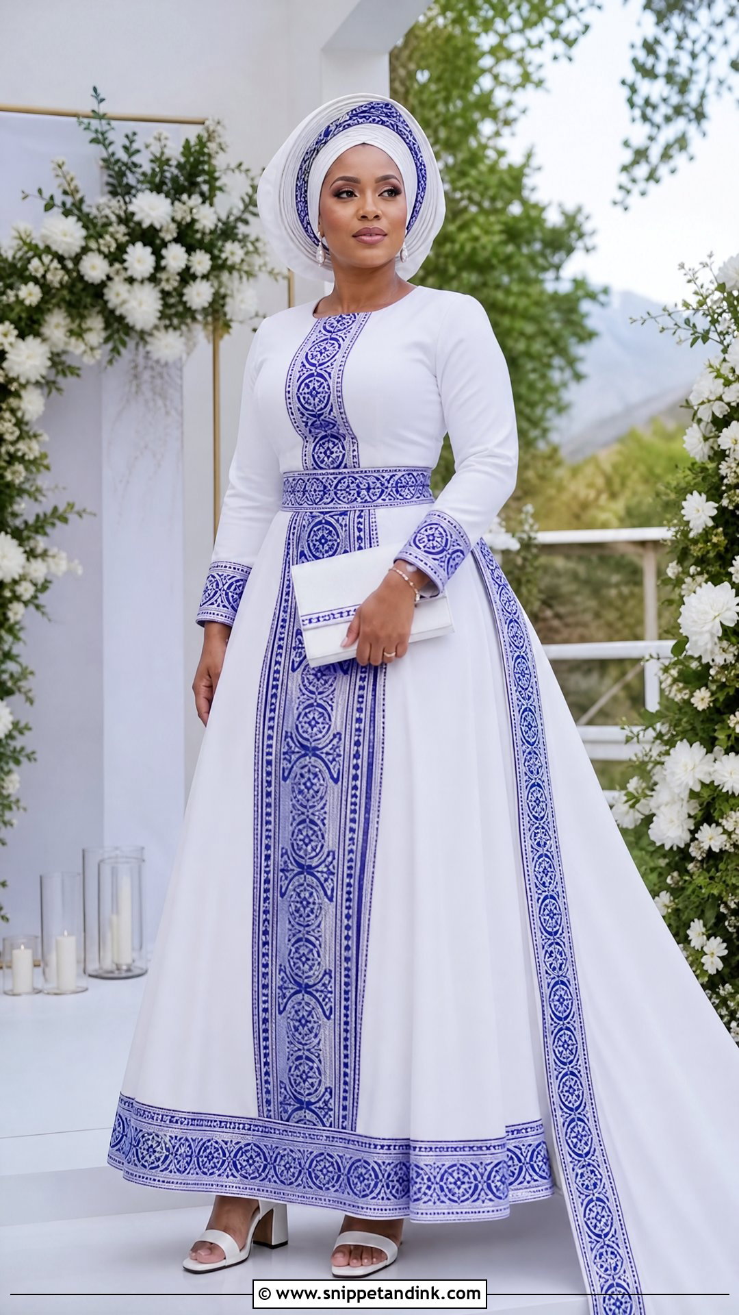 White Sotho Wedding Dress With Seshoeshoe Panels - Snippet and Ink - 20 Sotho Traditional Wedding Dresses