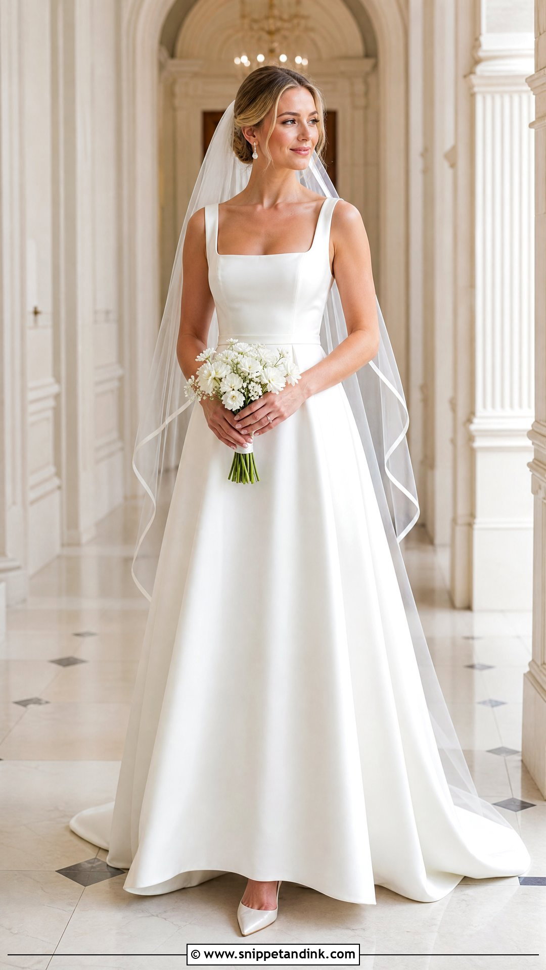White Square Neck A Line Bridal Dress - Snippet and Ink - 20 White Bridal Dresses