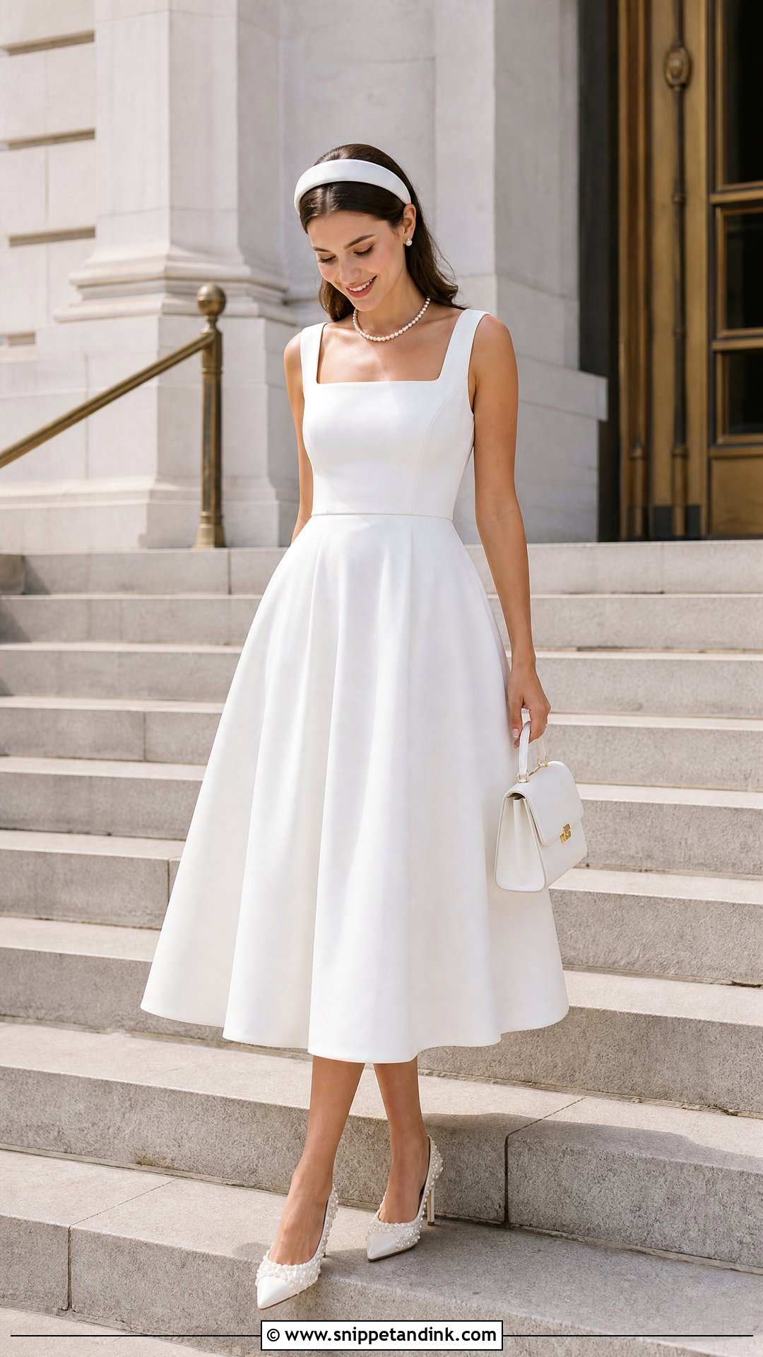 White Square Neck A Line Court Wedding Dress - Snippet and Ink - 20 White Court Wedding Dress Ideas