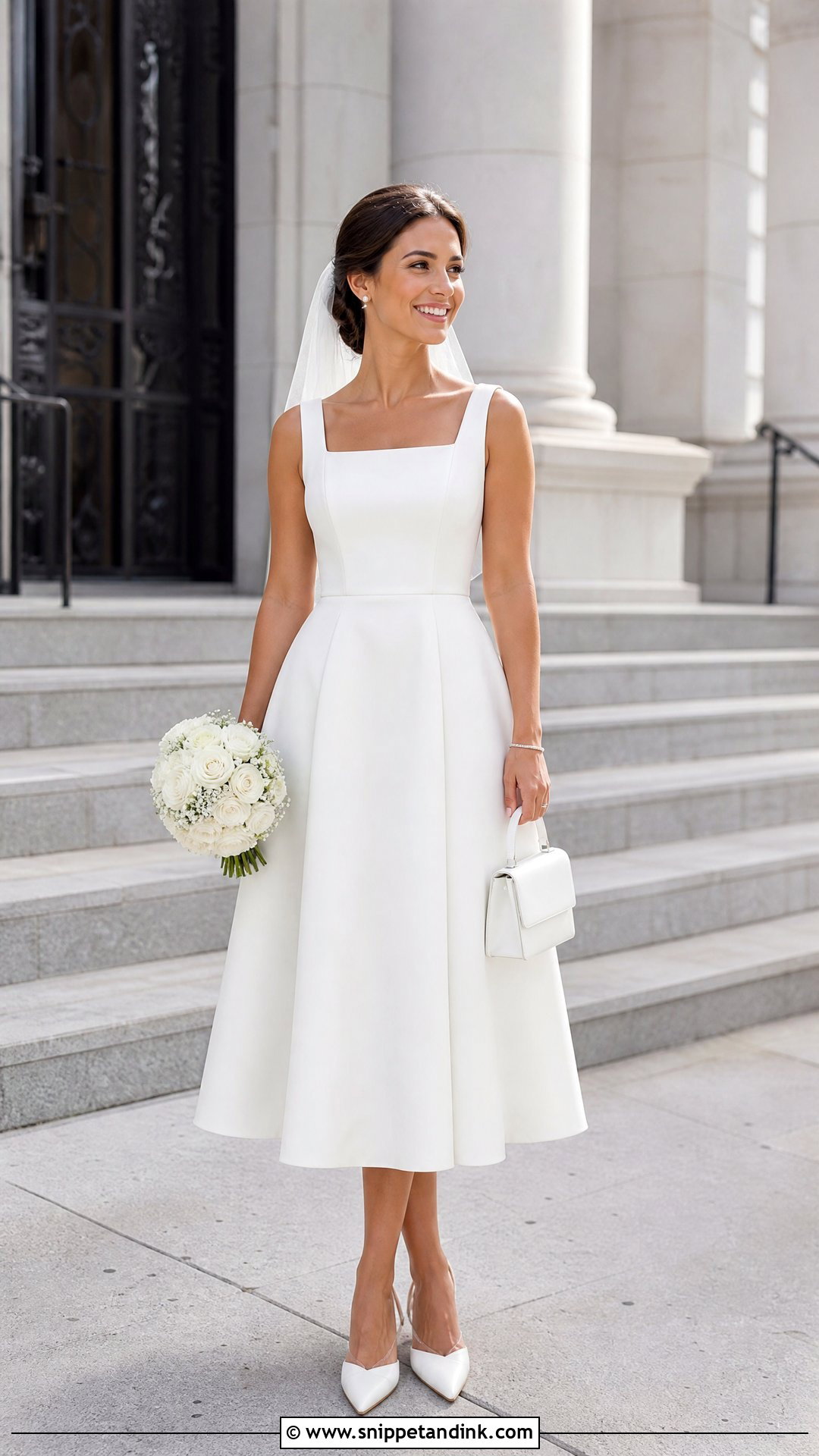 White Square Neck A Line Dress for Civil Wedding - Snippet and Ink - 20 White Dress for Civil Wedding Ideas