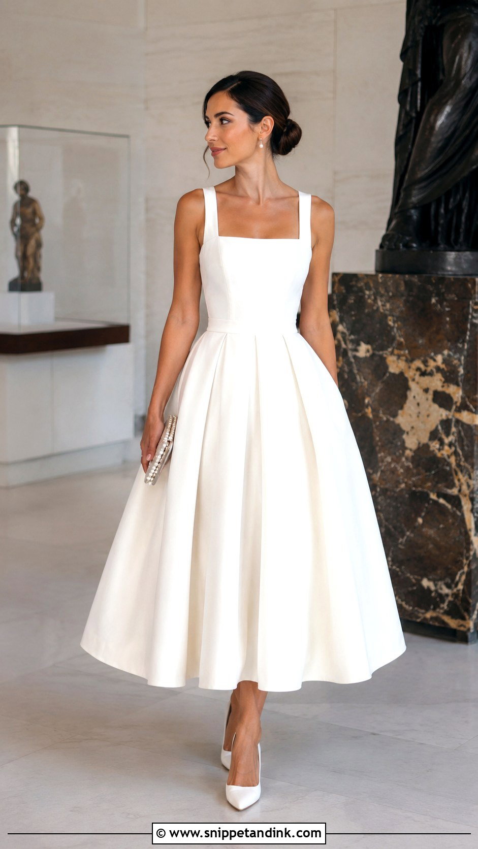 White Square Neck Ball Gown With Pearl Accessories - Snippet and Ink - 20 Modern Ball Gown Ideas