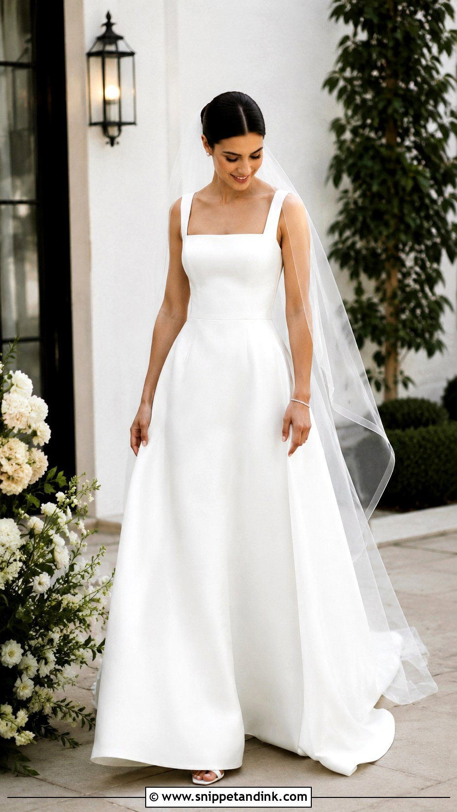 White Square Neck Bridal Gown - Snippet and Ink - 25 White Bridal Gown Ideas