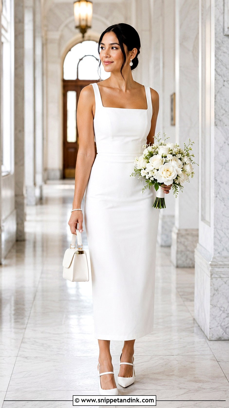 White Square Neck Courthouse Wedding Dress - Snippet and Ink - 30 Simple Courthouse Wedding Dress Ideas
