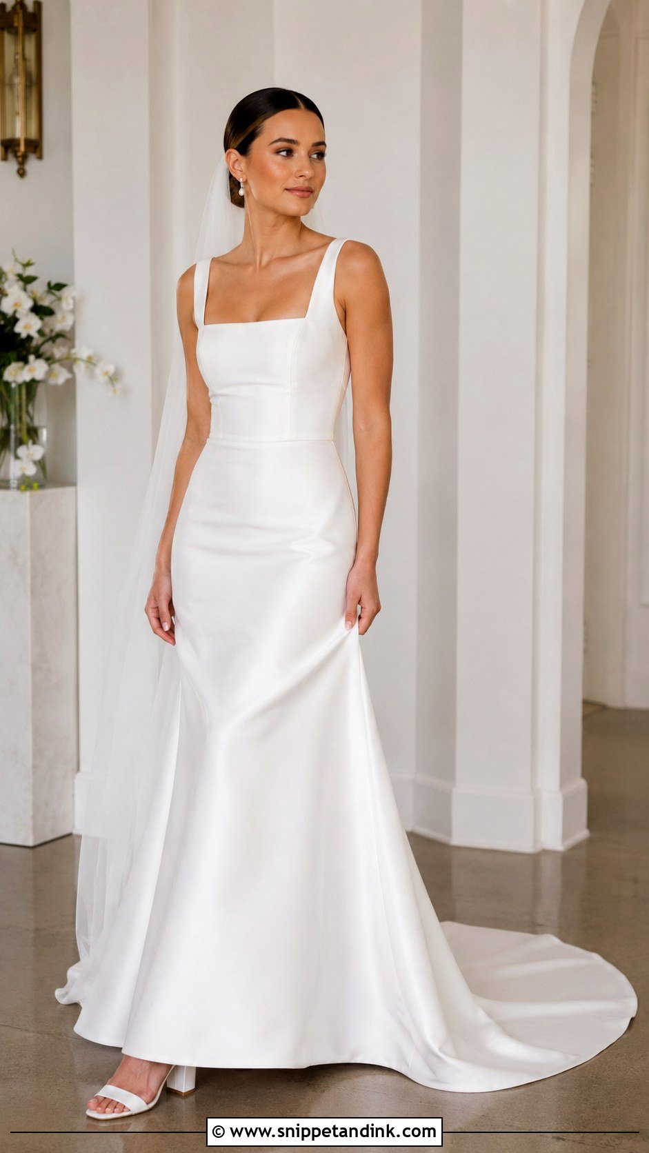 White Square Neck Gown - Snippet and Ink - 30 White Wedding Gown Ideas