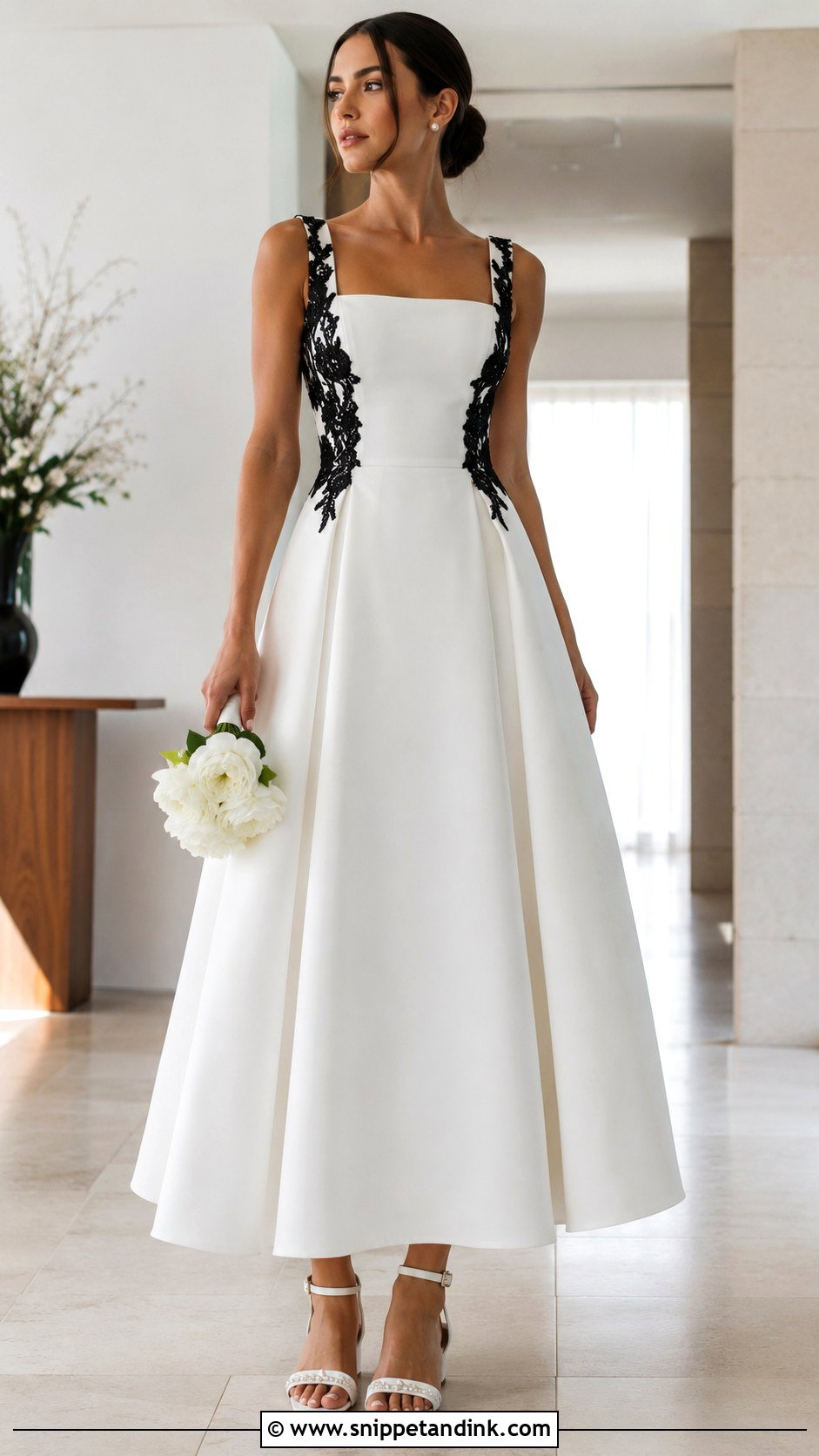 White Square Neck Wedding Dress With Black Lace - Snippet and Ink - 25 White Wedding Dress with Black Lace Ideas