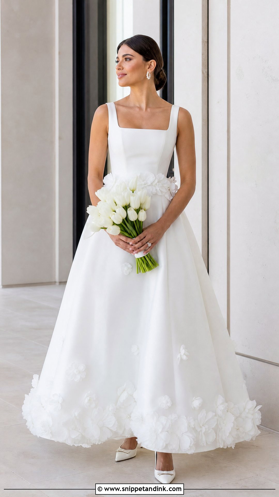 White Square Neck Wedding Dress With Organza Flowers - Snippet and Ink - 20 White Wedding Dress with Flowers