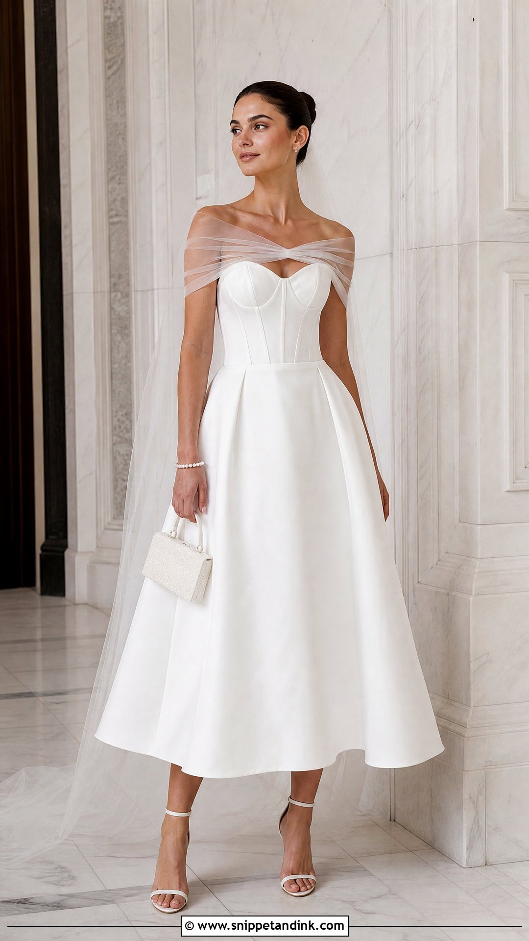 White Strapless Corset Midi Wedding Dress - Snippet and Ink - 20 Midi White Wedding Dress Ideas