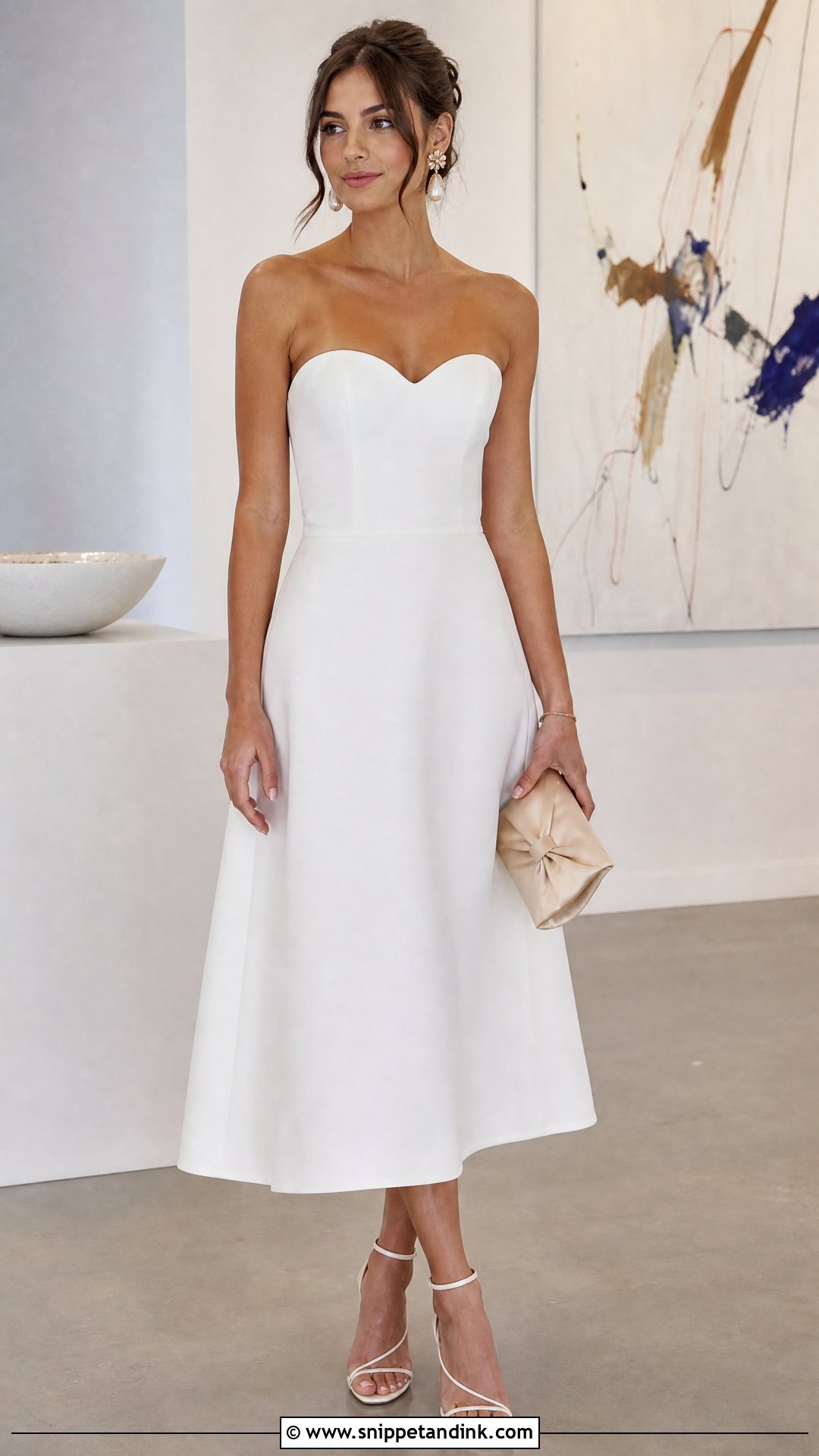 White Strapless Midi Dress - Snippet and Ink - 20 Pre Wedding White Dress Ideas