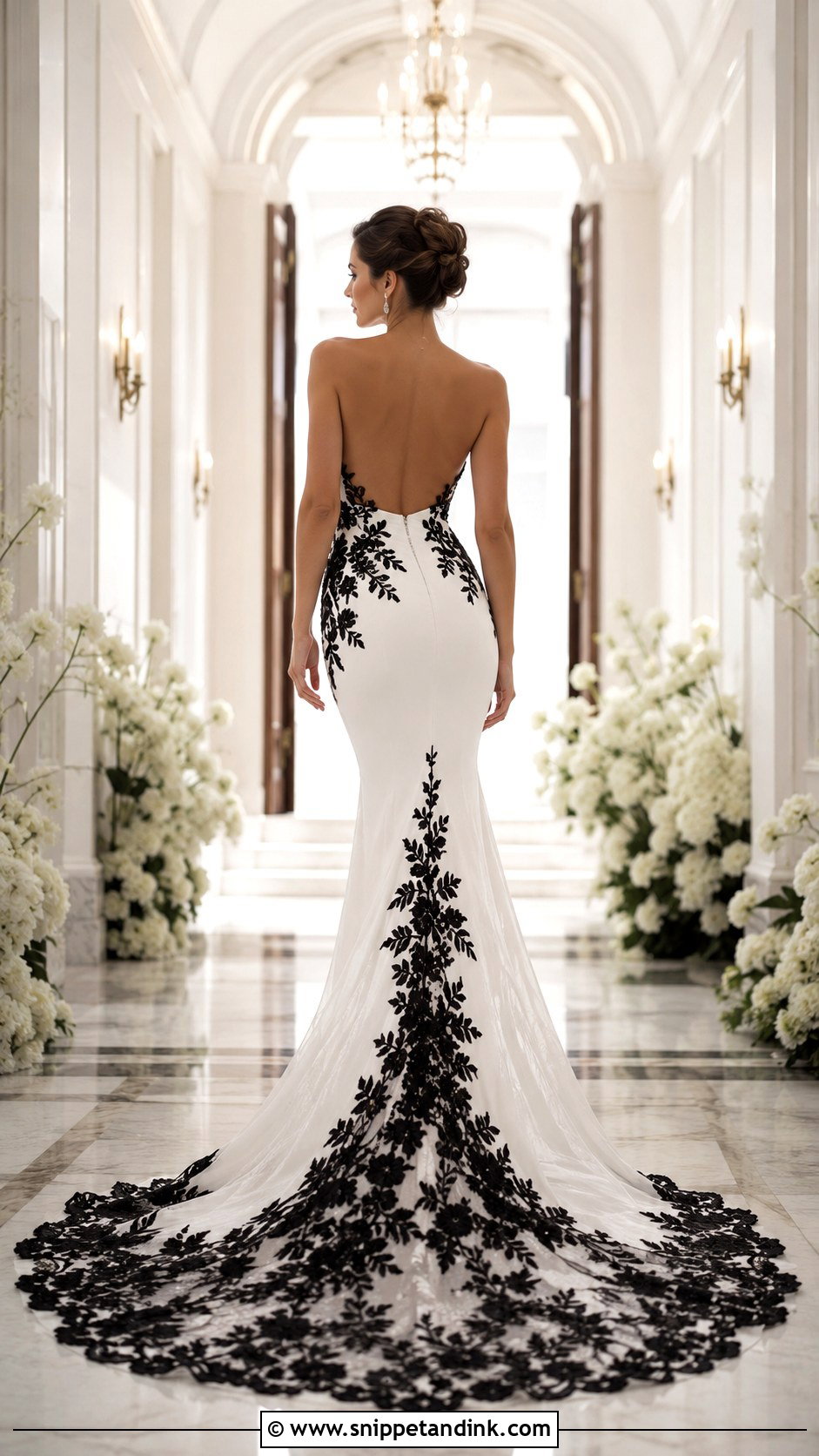 White Strapless Wedding Dress With Black Lace Overlay - Snippet and Ink - 25 White Wedding Dress with Black Lace Ideas