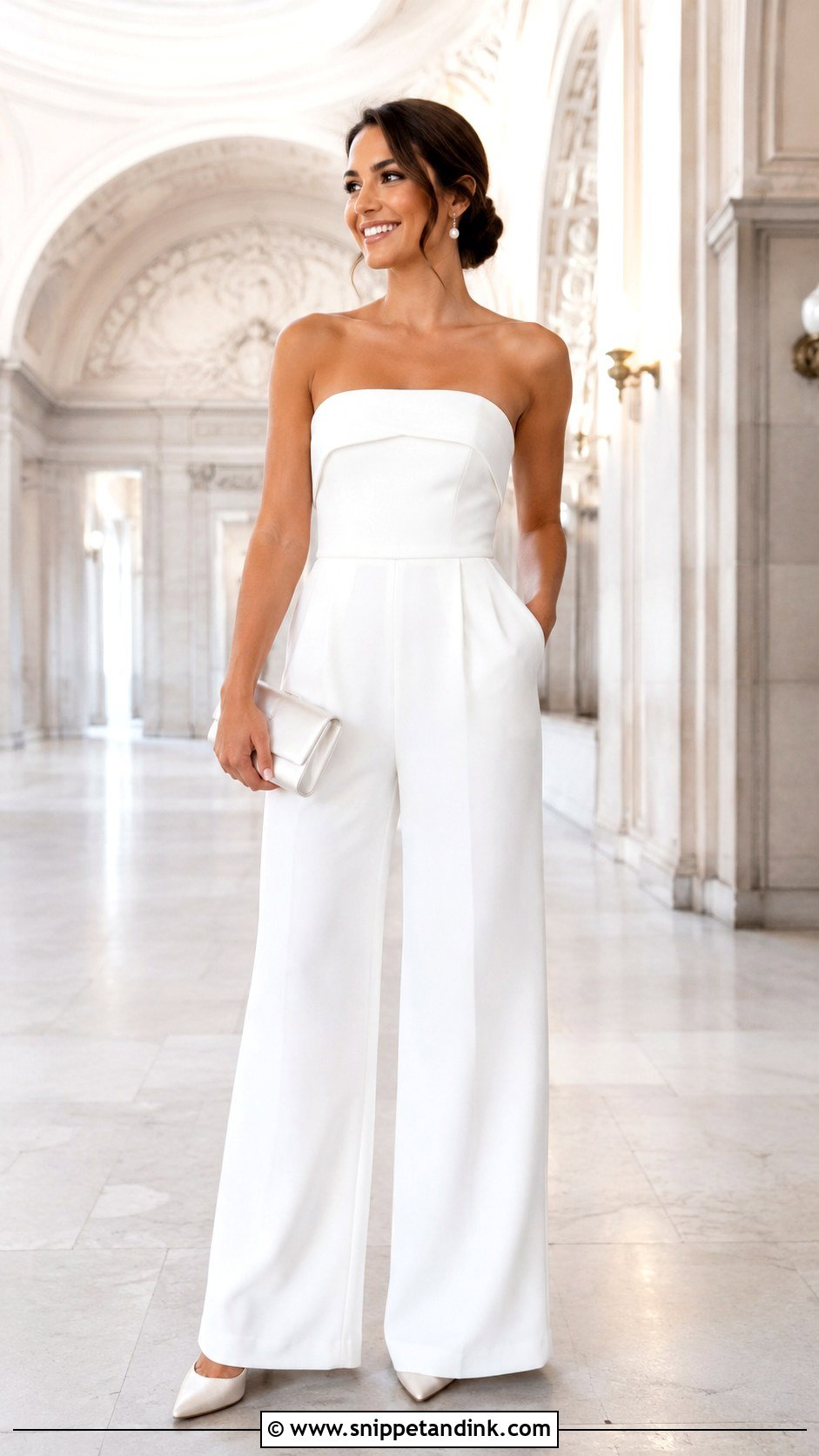 White Strapless Wedding Jumpsuit - Snippet and Ink - 30 White Wedding Jumpsuit Ideas
