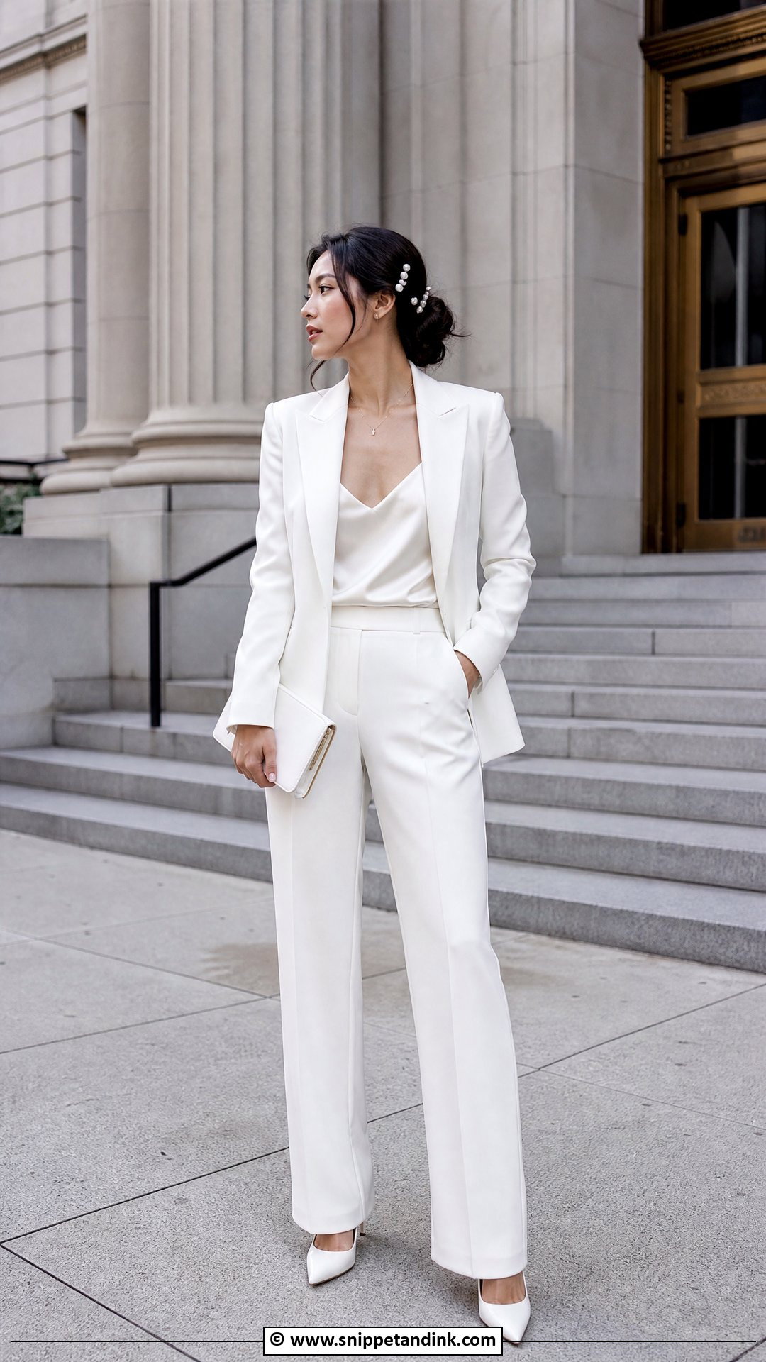 White Suit City Hall Wedding Outfit - Snippet and Ink - 35 City Hall Wedding Dress Ideas