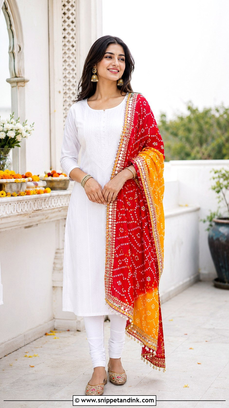 White Suit With Bandhani Dupatta - Snippet and Ink - 30 White Suit with Coloured Dupatta Ideas