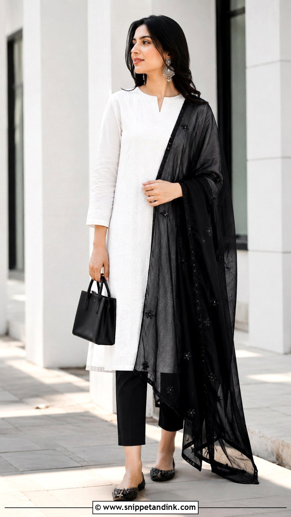 White Suit With Black Dupatta - Snippet and Ink - 30 White Suit with Coloured Dupatta Ideas