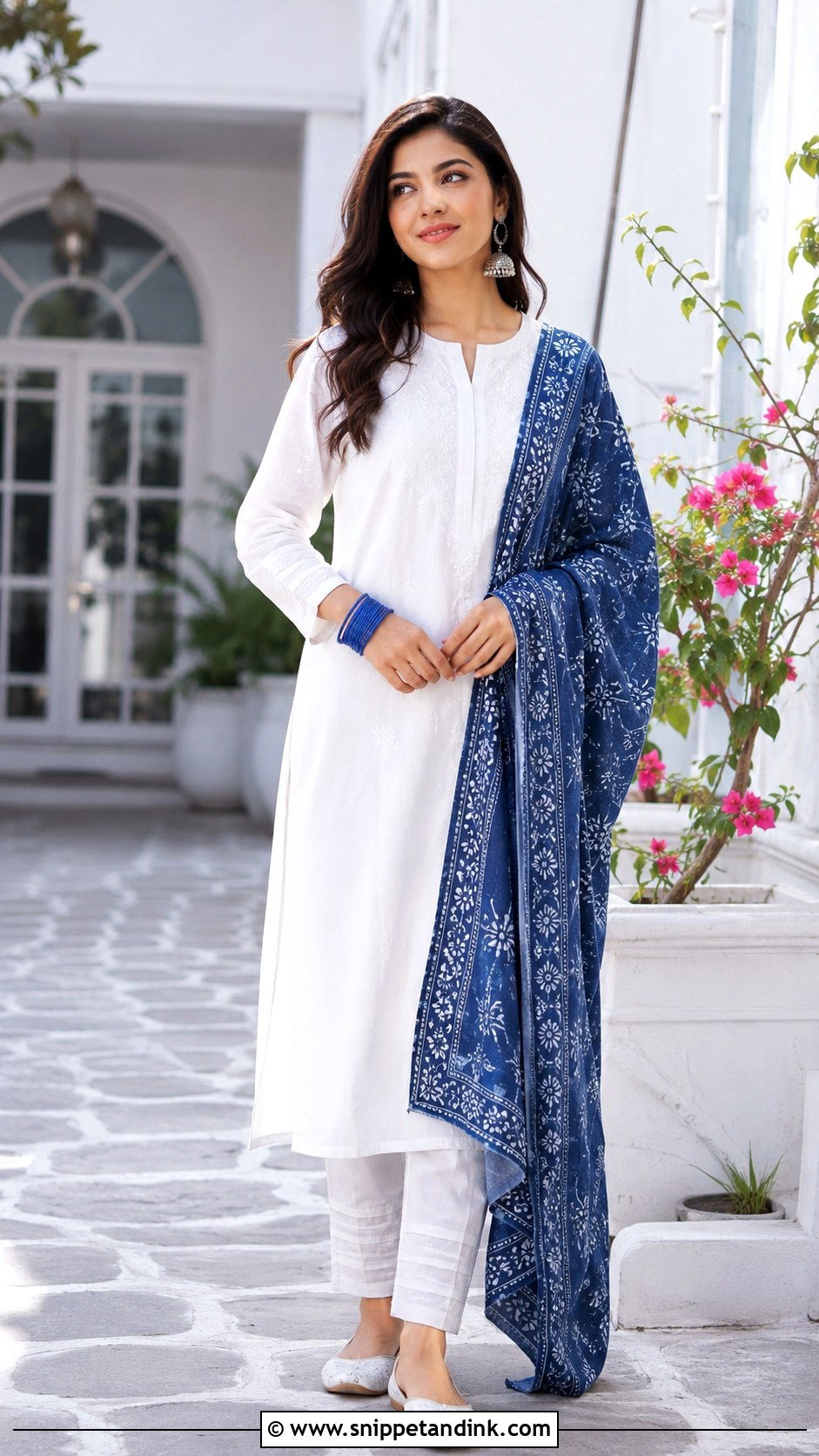 White Suit With Blue Dupatta - Snippet and Ink - 30 White Suit with Coloured Dupatta Ideas