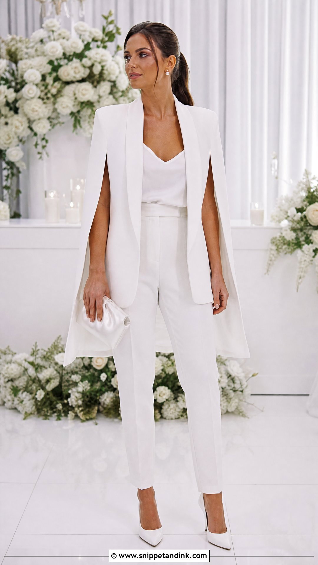 White Suit With Cape Blazer - Snippet and Ink - 25 Female Wedding Suit Ideas