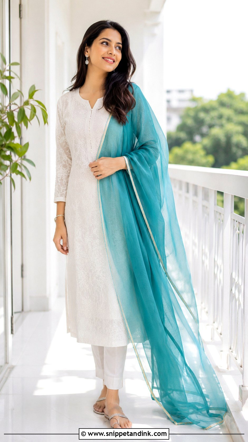 White Suit With Chiffon Dupatta - Snippet and Ink - 30 White Suit with Coloured Dupatta Ideas
