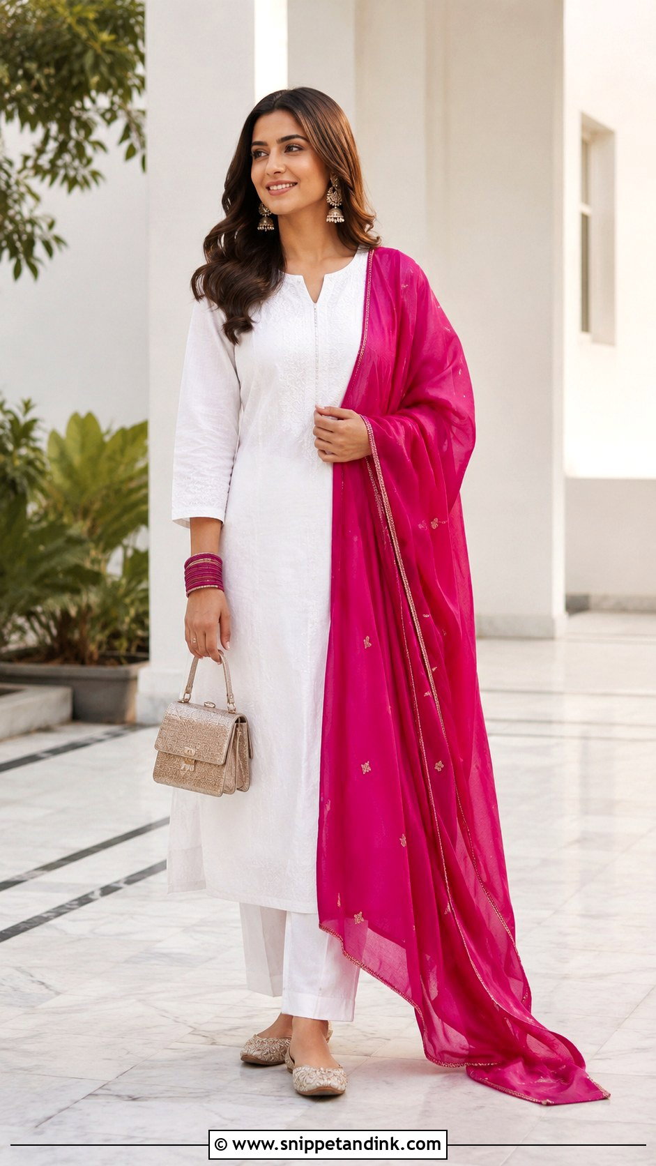 White Suit With Contrast Dupatta - Snippet and Ink - 30 White Suit with Coloured Dupatta Ideas