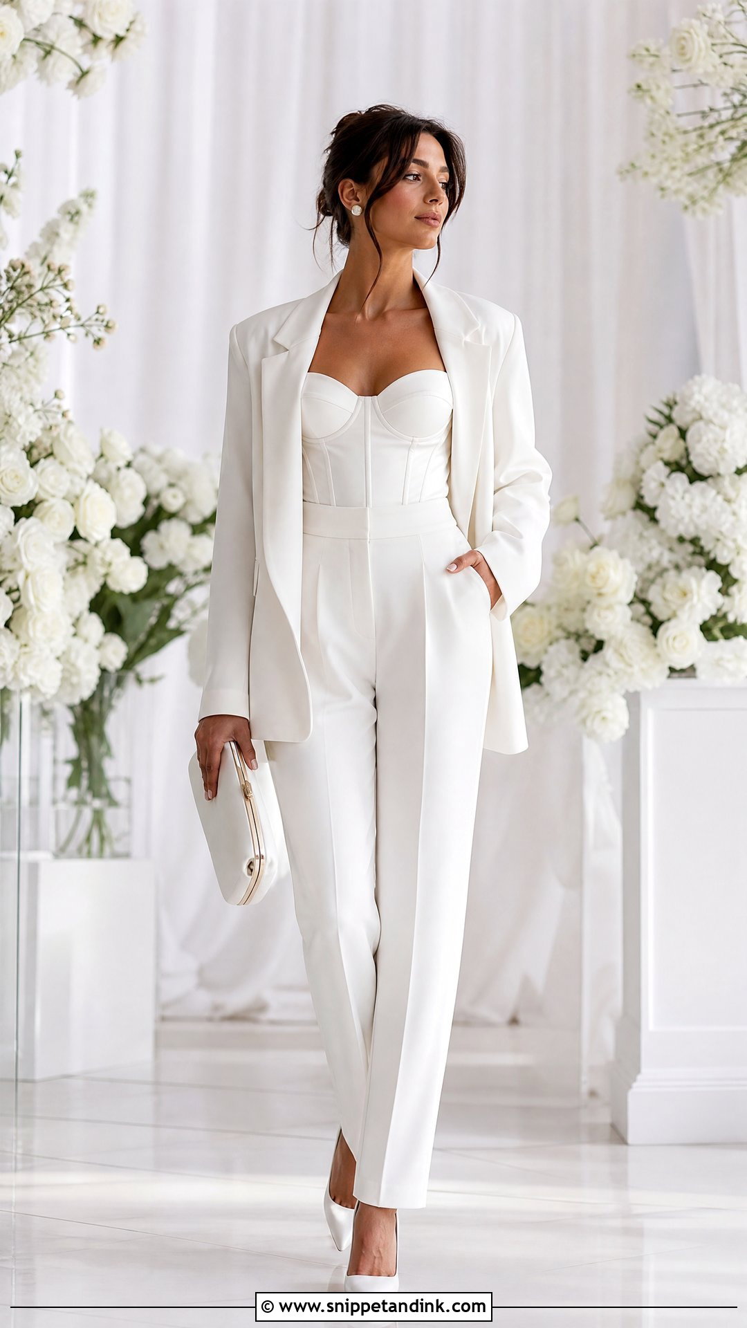 White Suit With Corset Top - Snippet and Ink - 25 Female Wedding Suit Ideas