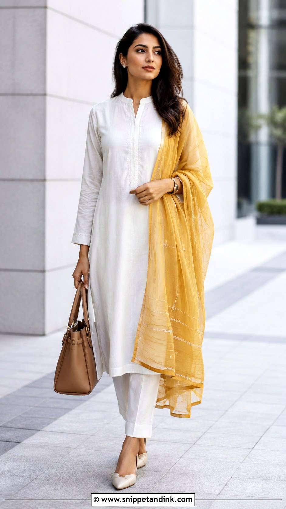 White Suit With Dupatta And Straight Pants - Snippet and Ink - 30 White Suit with Coloured Dupatta Ideas