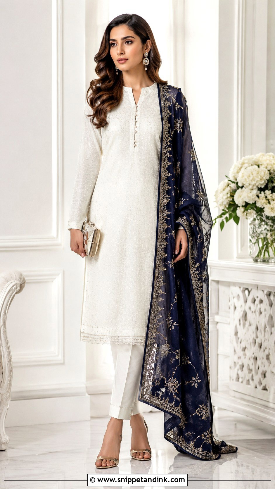 White Suit With Embroidered Dupatta - Snippet and Ink - 30 White Suit with Coloured Dupatta Ideas