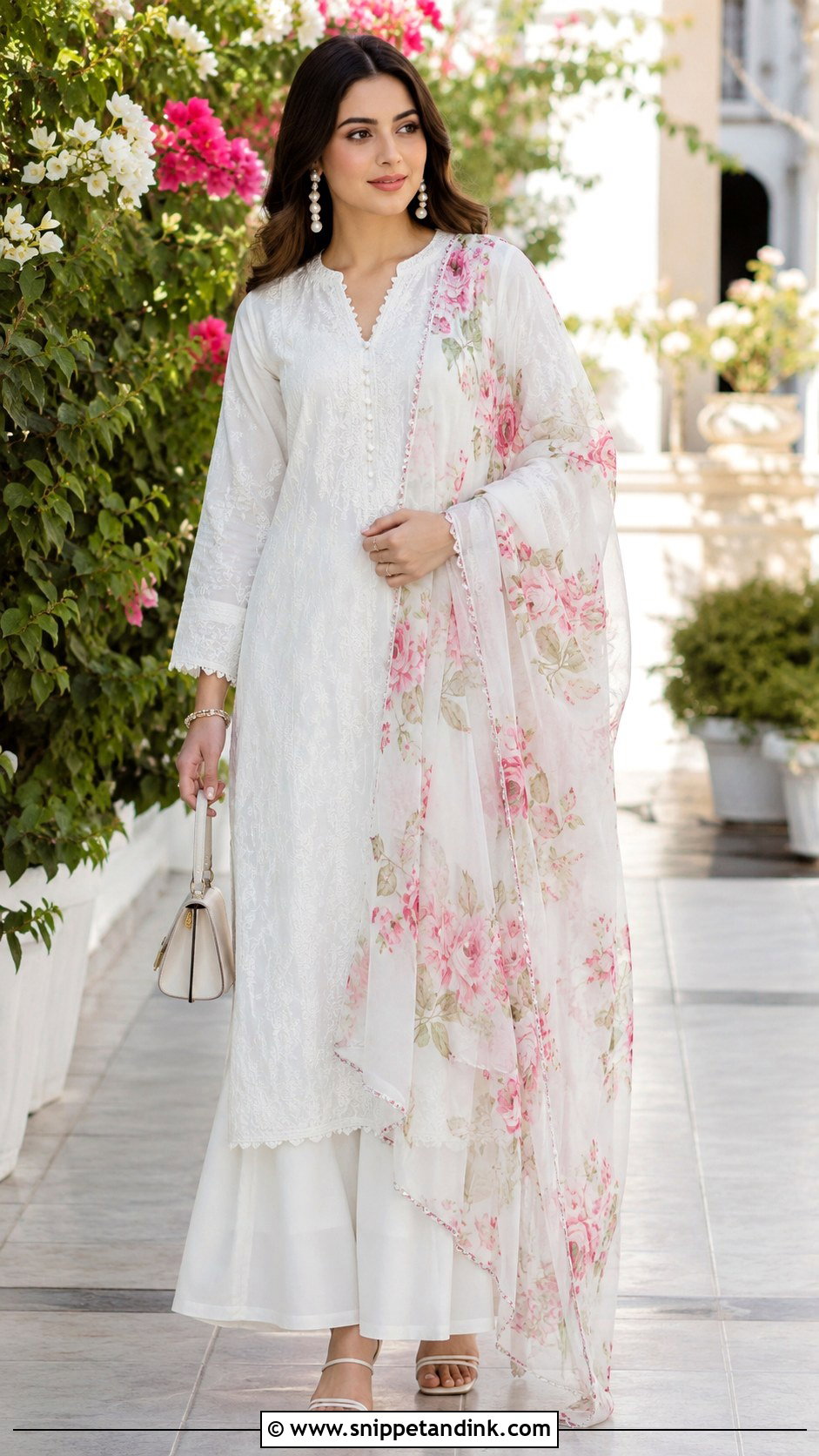 White Suit With Floral Dupatta - Snippet and Ink - 30 White Suit with Coloured Dupatta Ideas