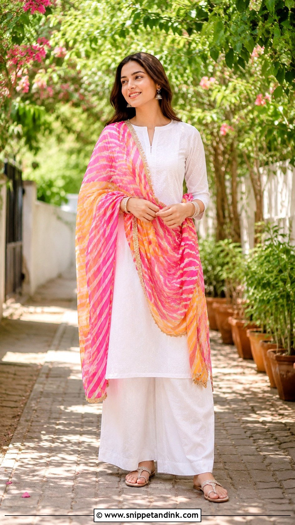 White Suit With Leheriya Dupatta - Snippet and Ink - 30 White Suit with Coloured Dupatta Ideas